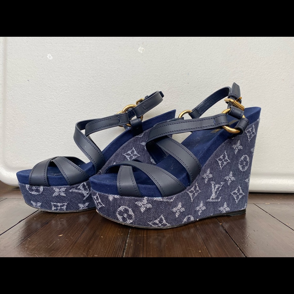 Authentic Louis Vuitton monogram denim ocean wedge
